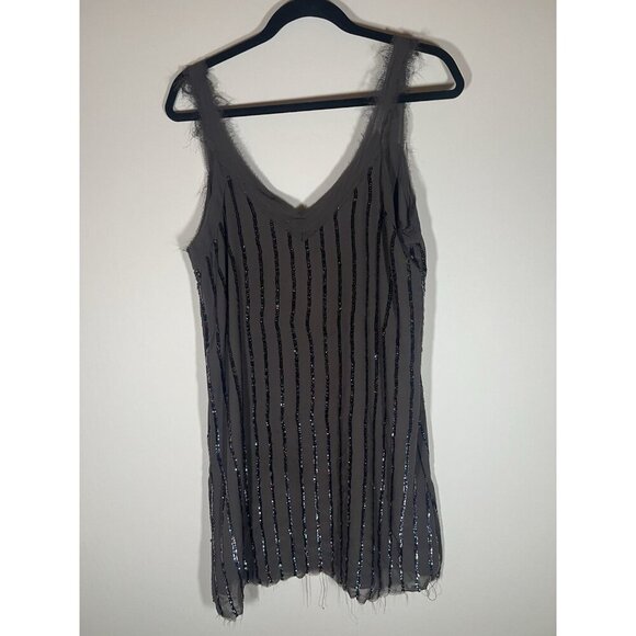 NEW Vintage Y2K Millau gray fringe sequin flowy tank mini dress M mobwife glam - Picture 1 of 12